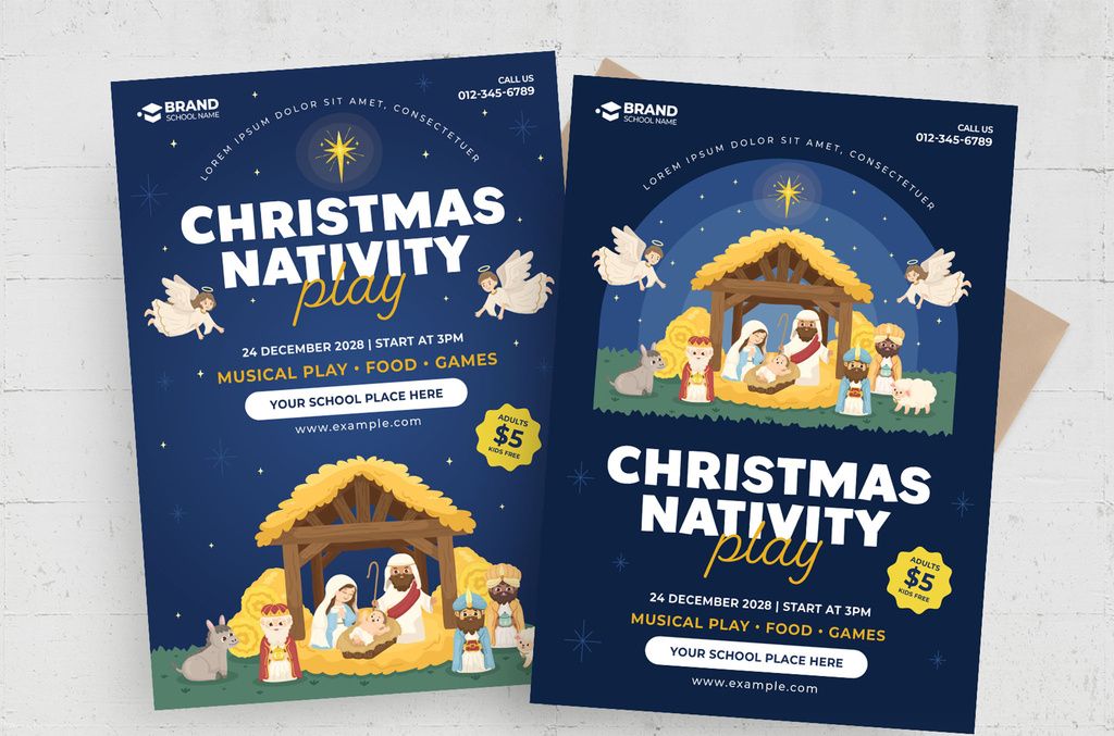 Christmas Nativity Flyer Template in Illustrator AI format